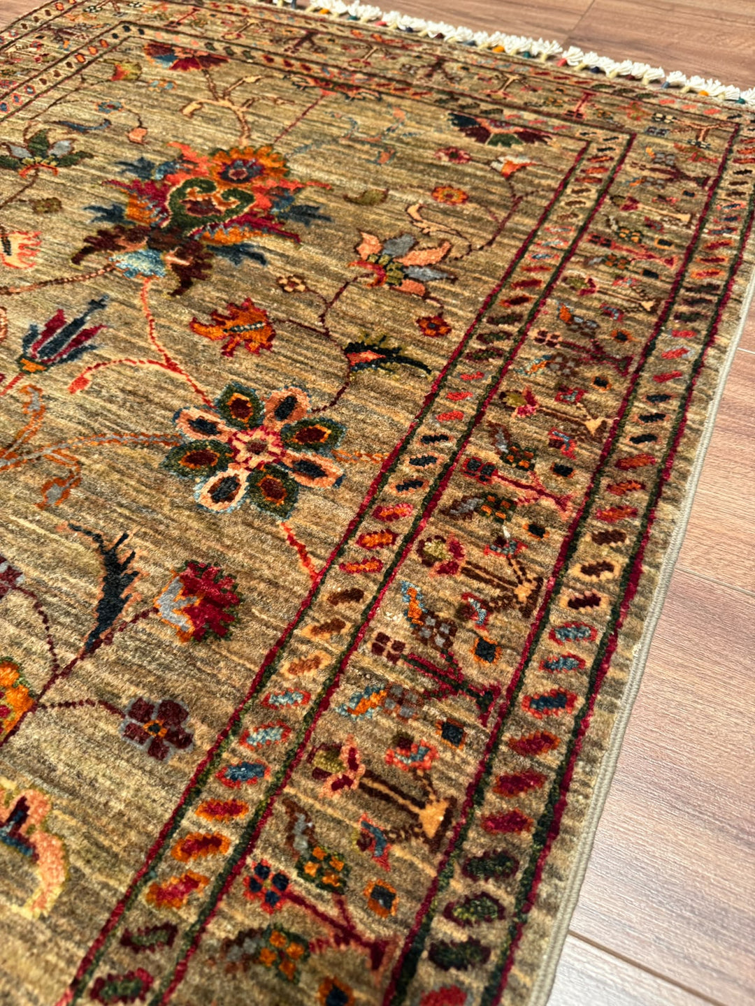 Sultani Binbirgece Yolluk Orijinal El Dokuması Bej Kök Boya Yün Halı 0.80x305 2.44 Metrekare - 3x10 ft