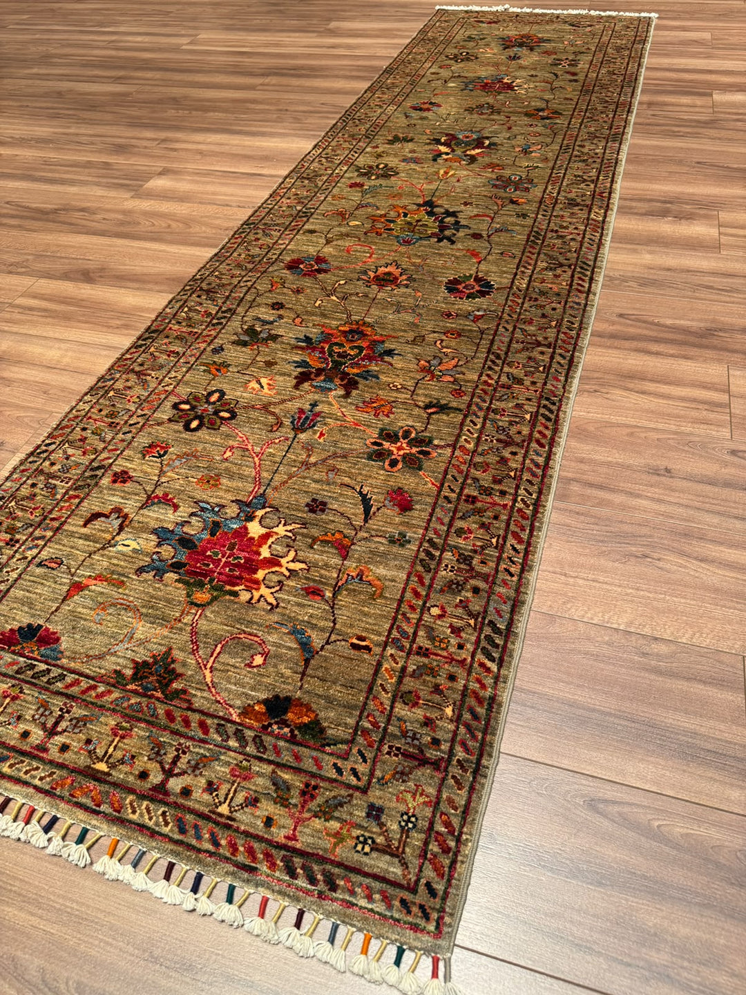 Sultani Binbirgece Yolluk Orijinal El Dokuması Bej Kök Boya Yün Halı 0.80x305 2.44 Metrekare - 3x10 ft