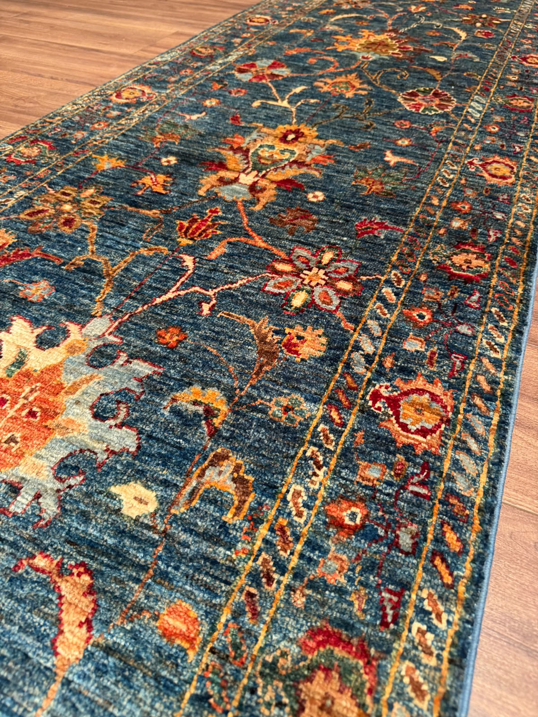 Sultani Binbirgece Yolluk Orijinal El Dokuması Lacivert Kök Boya Yün Halı 0.82x295 2.42 Metrekare - 3x10 ft