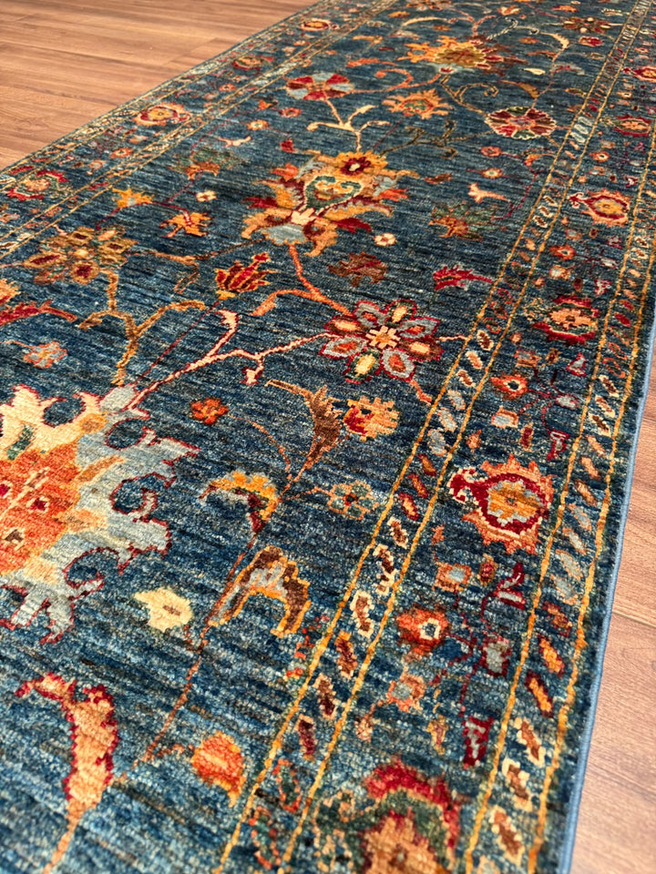 Sultani Binbirgece Yolluk Orijinal El Dokuması Lacivert Kök Boya Yün Halı 0.82x295 2.42 Metrekare - 3x10 ft