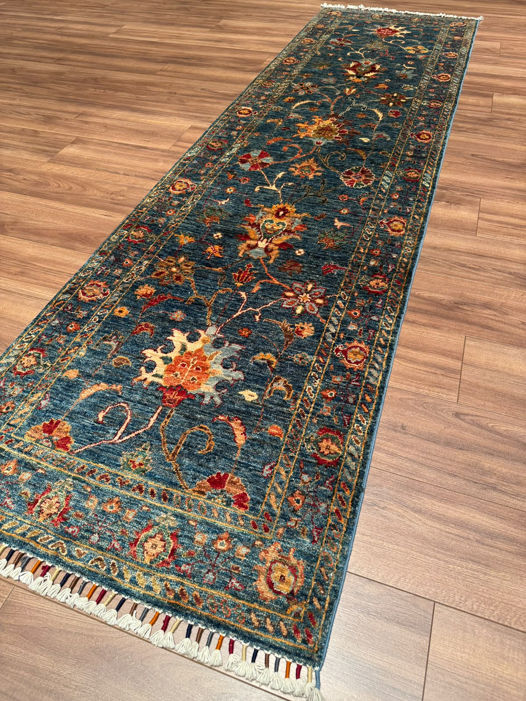 Sultani Binbirgece Yolluk Orijinal El Dokuması Lacivert Kök Boya Yün Halı 0.82x295 2.42 Metrekare - 3x10 ft
