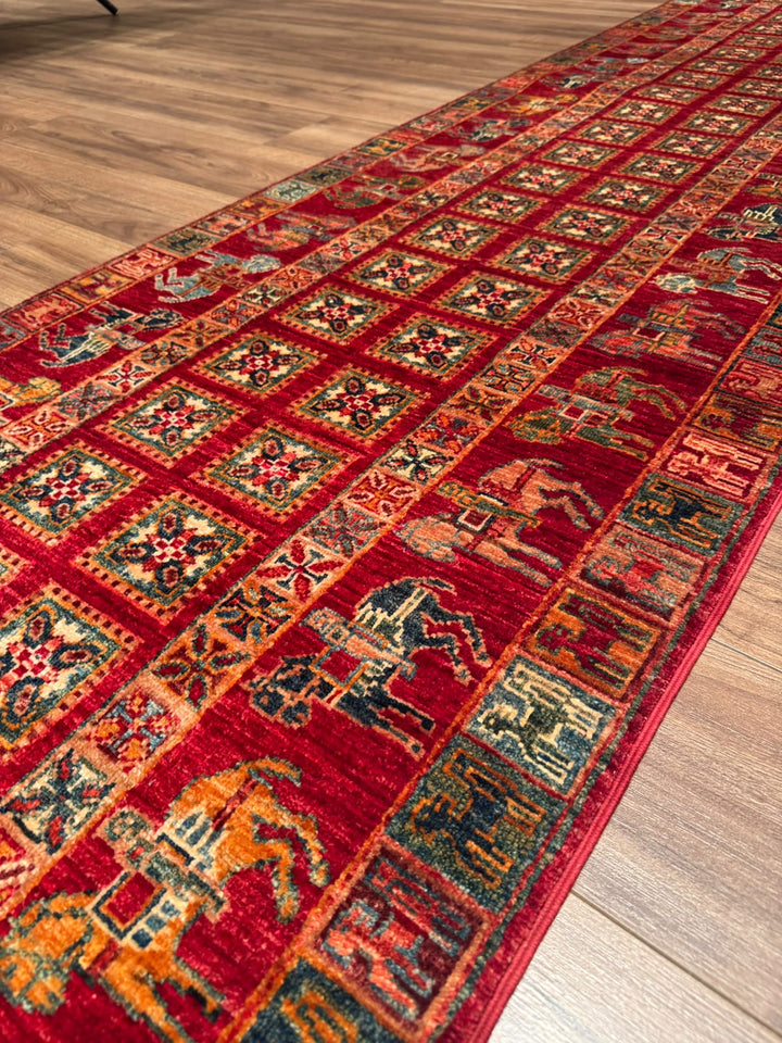 Pazırık Yolluk Orijinal El Dokuması Kırmızı Kök Boya Yün Halı 0.82x301 2.47 Metrekare - 3x10 ft