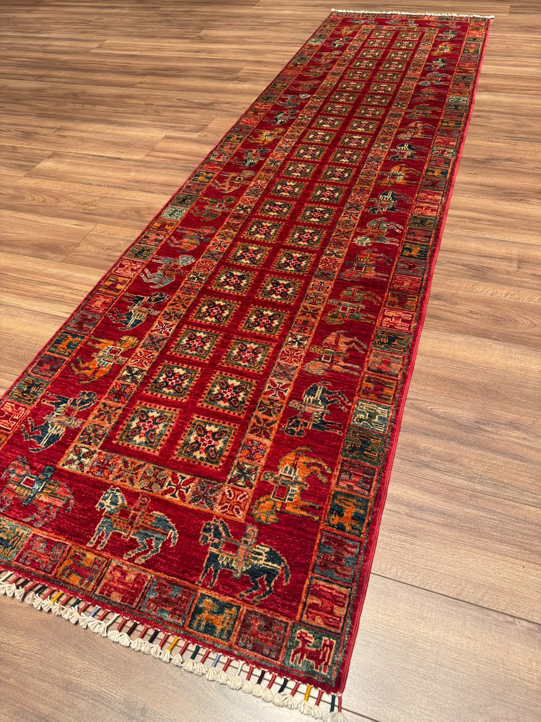 Pazırık Yolluk Orijinal El Dokuması Kırmızı Kök Boya Yün Halı 0.82x301 2.47 Metrekare - 3x10 ft