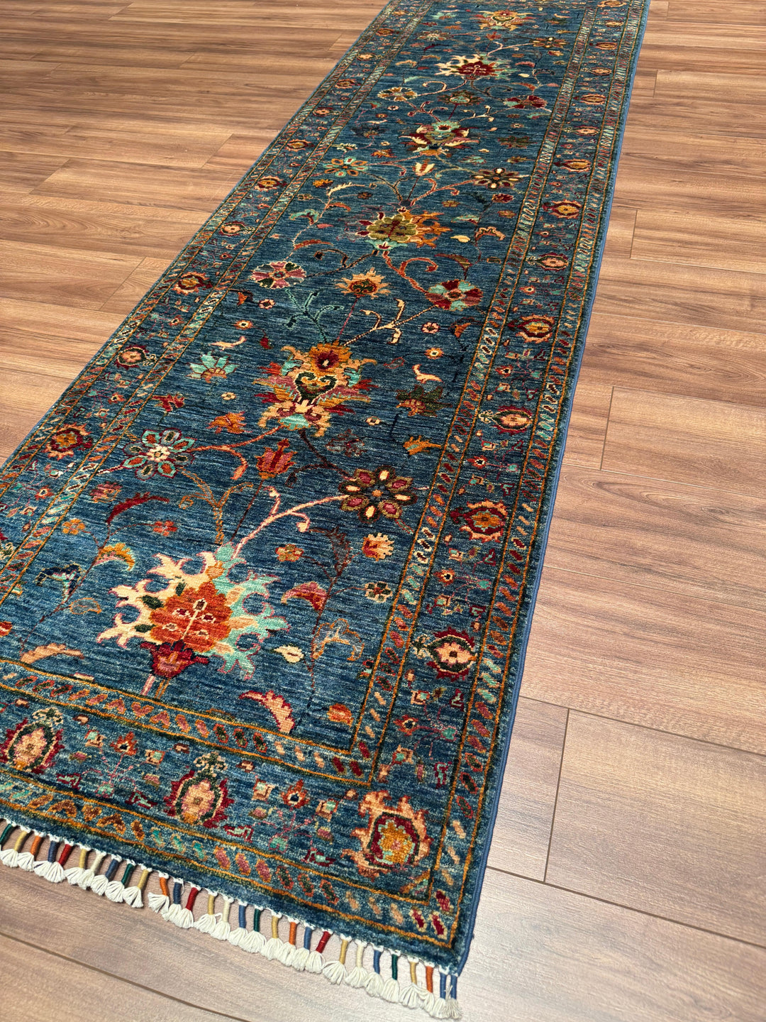 Sultani Binbirgece Yolluk Orijinal El Dokuması Mavi Kök Boya Yün Halı 0.83x283 2.35 Metrekare - 3x10 ft