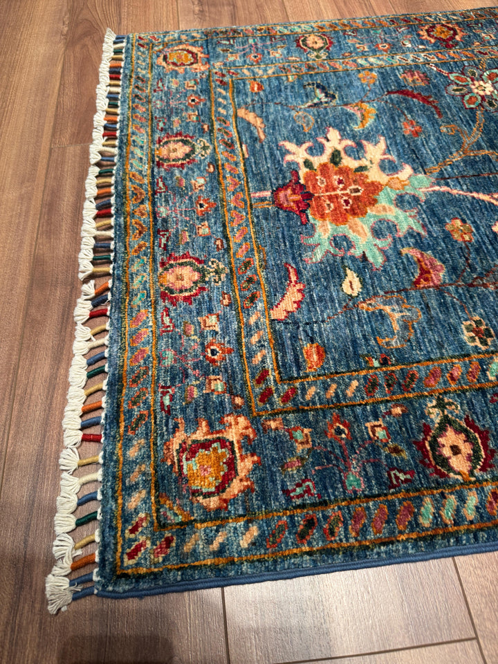 Sultani Binbirgece Yolluk Orijinal El Dokuması Mavi Kök Boya Yün Halı 0.83x283 2.35 Metrekare - 3x10 ft