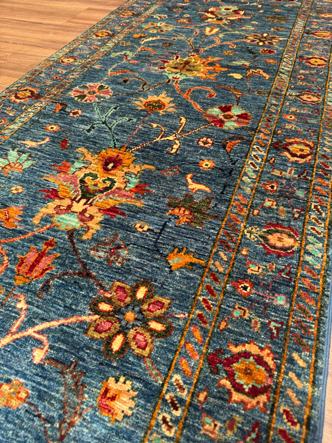 Sultani Binbirgece Yolluk Orijinal El Dokuması Mavi Kök Boya Yün Halı 0.83x283 2.35 Metrekare - 3x10 ft