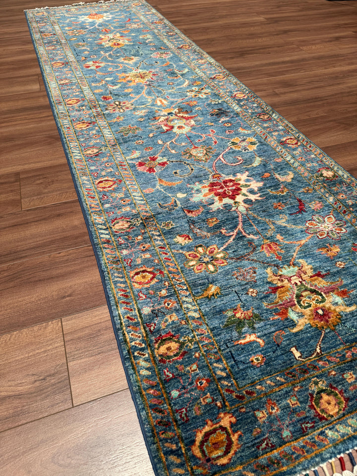 Sultani Binbirgece Yolluk Orijinal El Dokuması Mavi Kök Boya Yün Halı 0.83x283 2.35 Metrekare - 3x10 ft