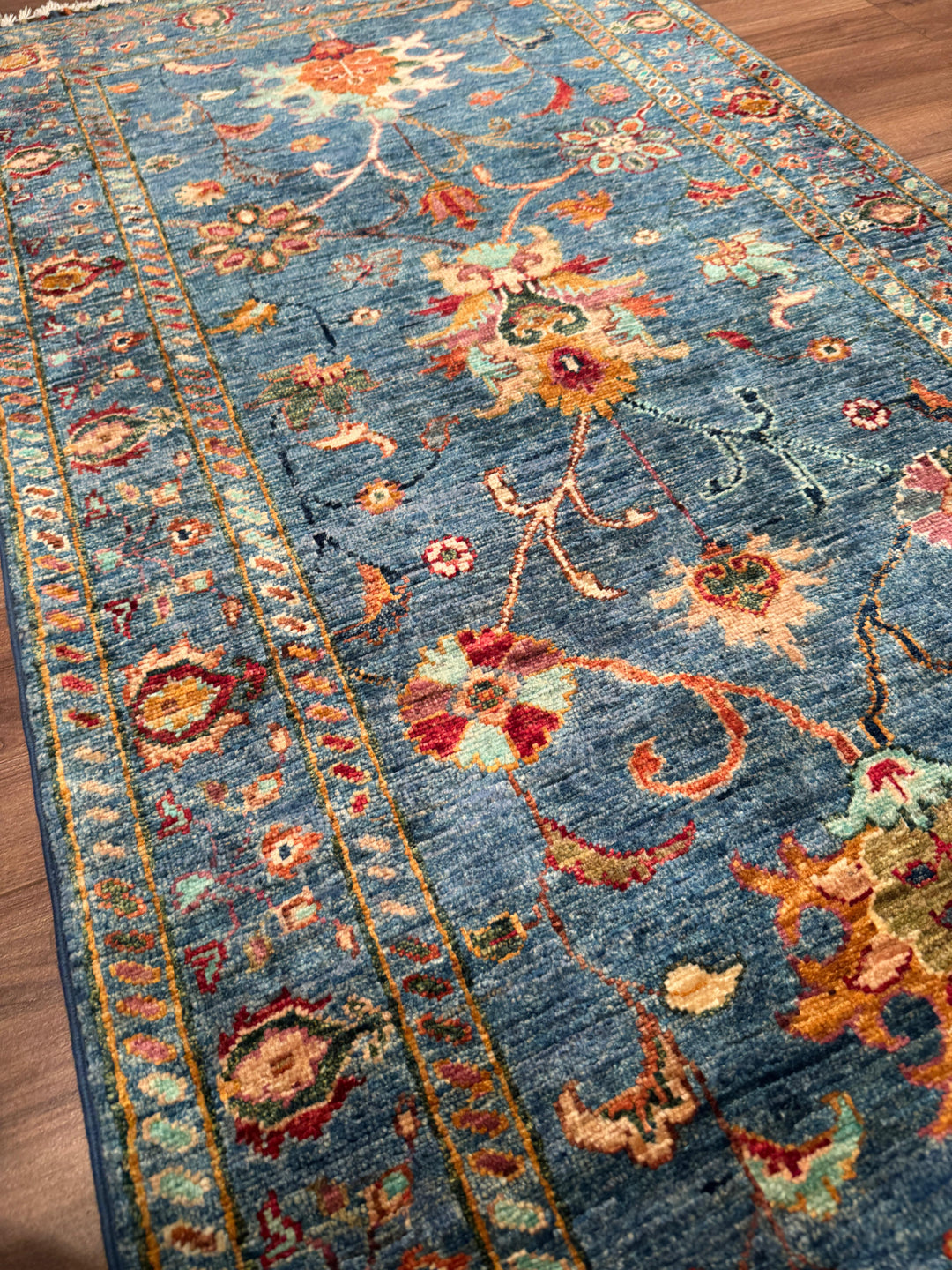 Sultani Binbirgece Yolluk Orijinal El Dokuması Mavi Kök Boya Yün Halı 0.83x283 2.35 Metrekare - 3x10 ft