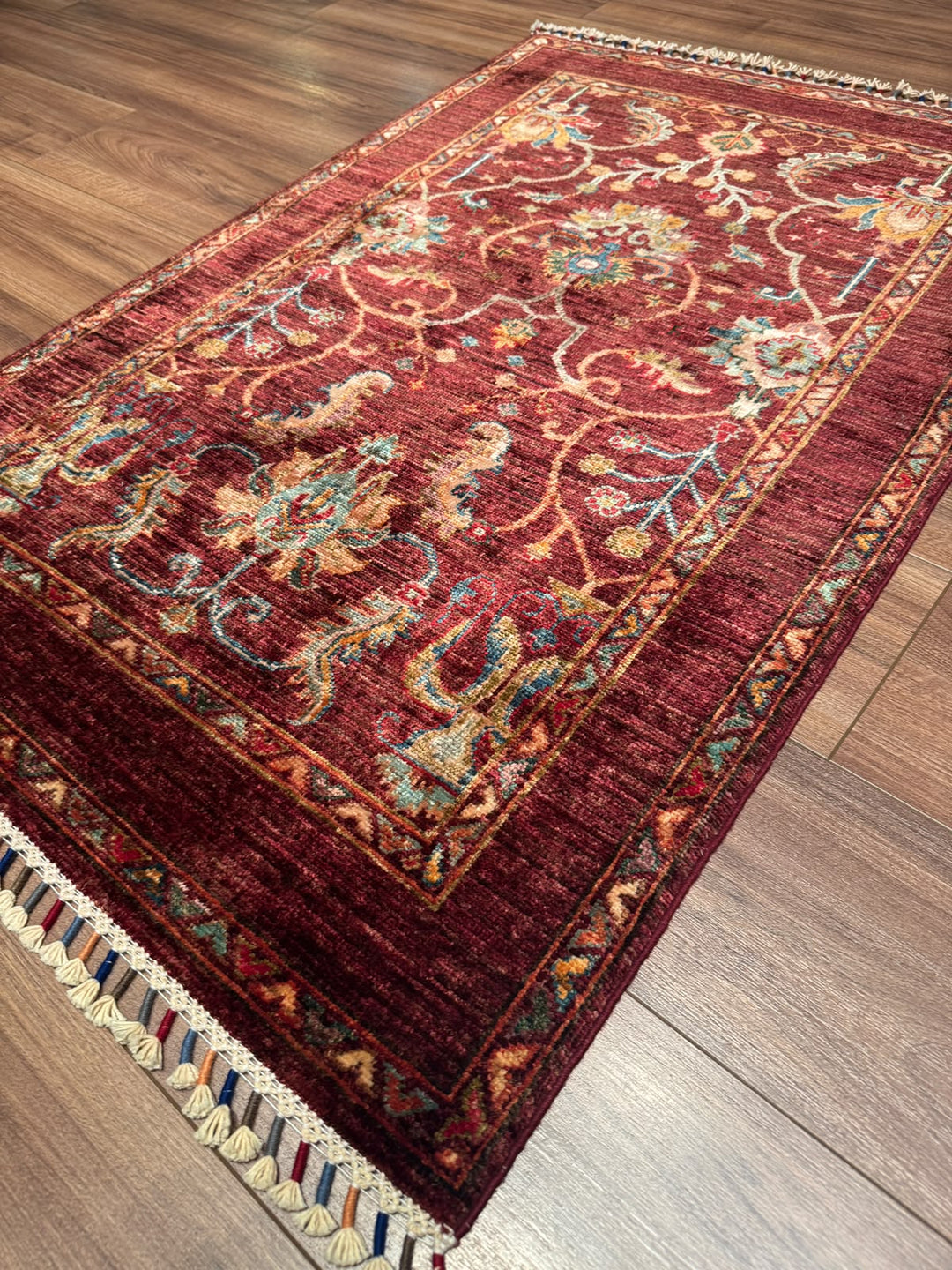Sultani Binbirgece Orijinal El Dokuması Kırmızı Kök Boya Yün Halı 0.83x125 1.04 Metrekare - 3x5 ft