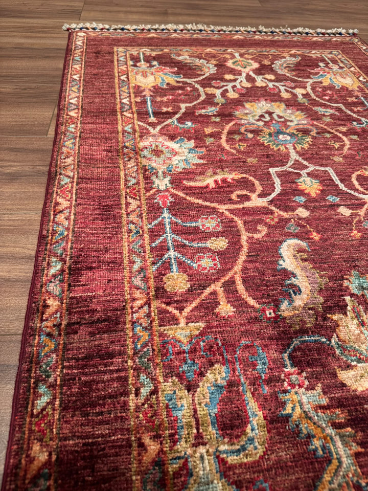 Sultani Binbirgece Orijinal El Dokuması Kırmızı Kök Boya Yün Halı 0.83x125 1.04 Metrekare - 3x5 ft