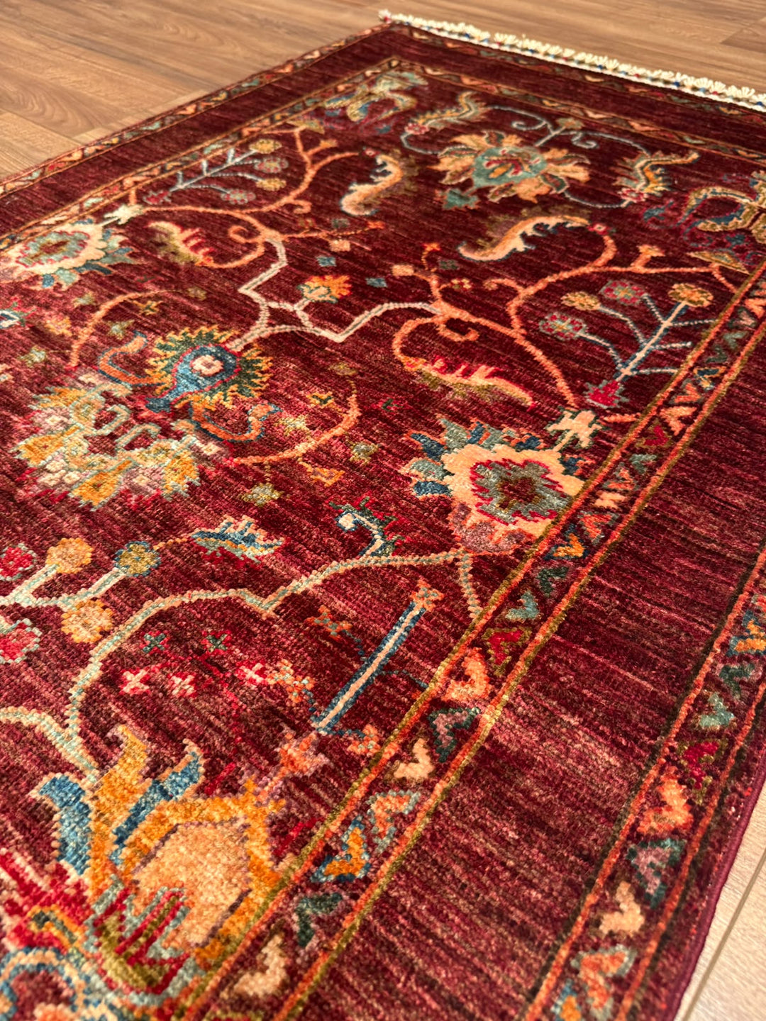 Sultani Binbirgece Orijinal El Dokuması Kırmızı Kök Boya Yün Halı 0.83x125 1.04 Metrekare - 3x5 ft