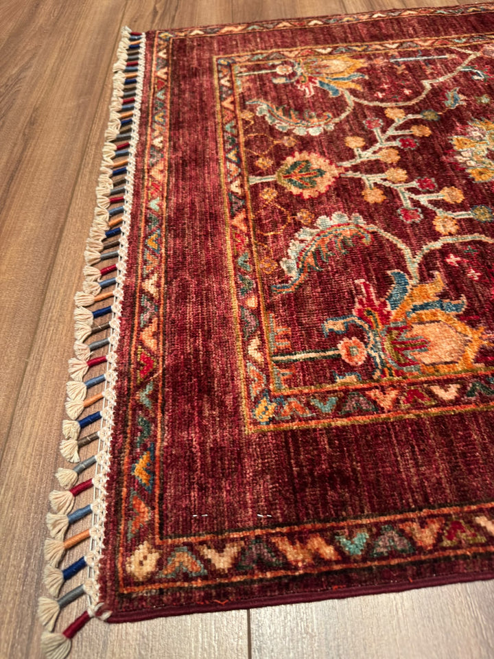 Sultani Binbirgece Orijinal El Dokuması Kırmızı Kök Boya Yün Halı 0.83x125 1.04 Metrekare - 3x5 ft