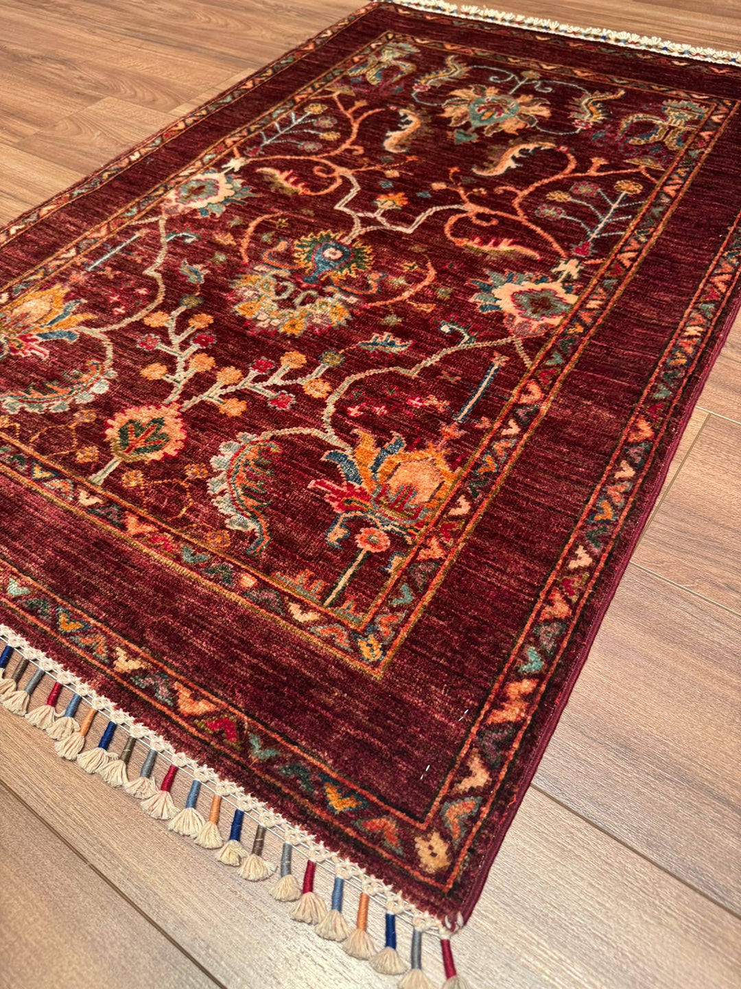 Sultani Binbirgece Orijinal El Dokuması Kırmızı Kök Boya Yün Halı 0.83x125 1.04 Metrekare - 3x5 ft