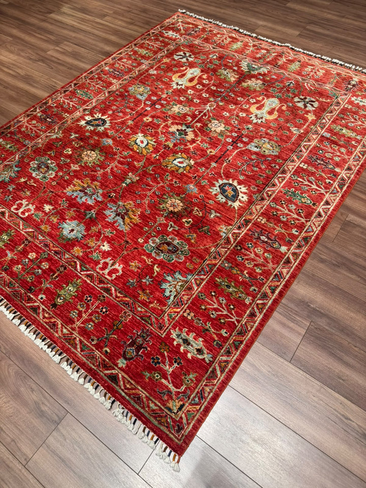 Sultani Çiçekli Orijinal El Dokuması Kırmızı Kök Boya Yün Halı 182x236 4.30 Metrekare - 6x8 ft