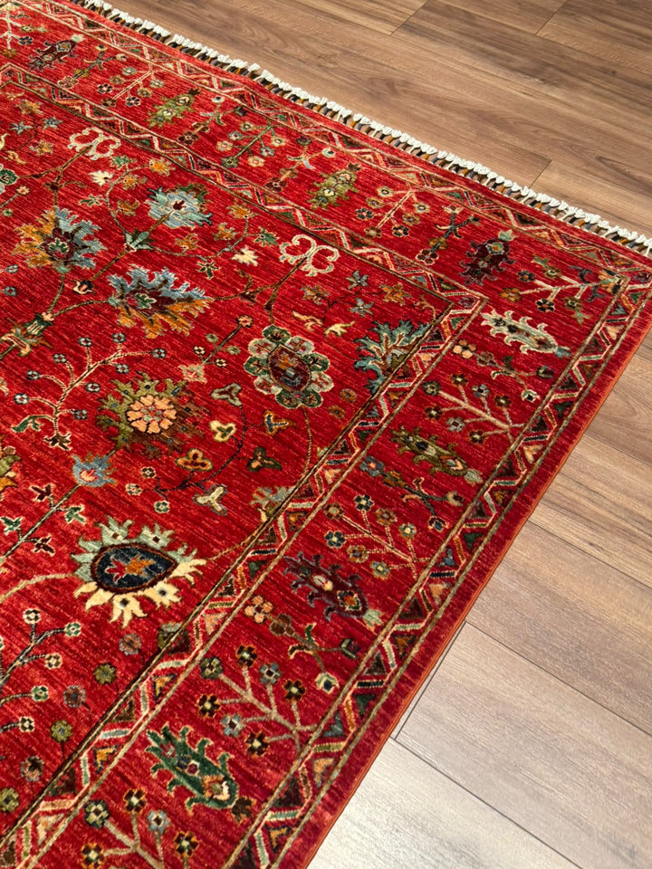 Sultani Çiçekli Orijinal El Dokuması Kırmızı Kök Boya Yün Halı 182x236 4.30 Metrekare - 6x8 ft