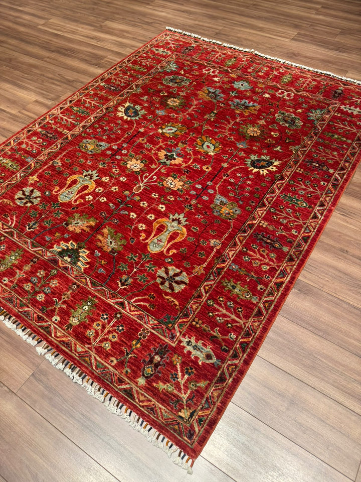 Sultani Çiçekli Orijinal El Dokuması Kırmızı Kök Boya Yün Halı 182x236 4.30 Metrekare - 6x8 ft