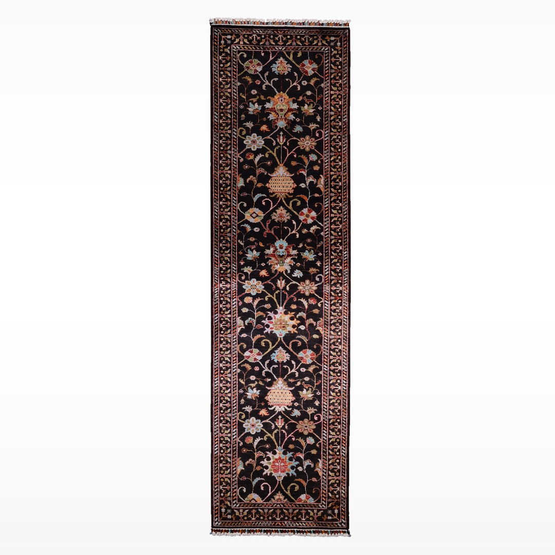 Sultani Binbirgece Yolluk Orijinal El Dokuması Siyah Kök Boya Yün Halı 0.83x303 2.51 Metrekare - 3x10 ft