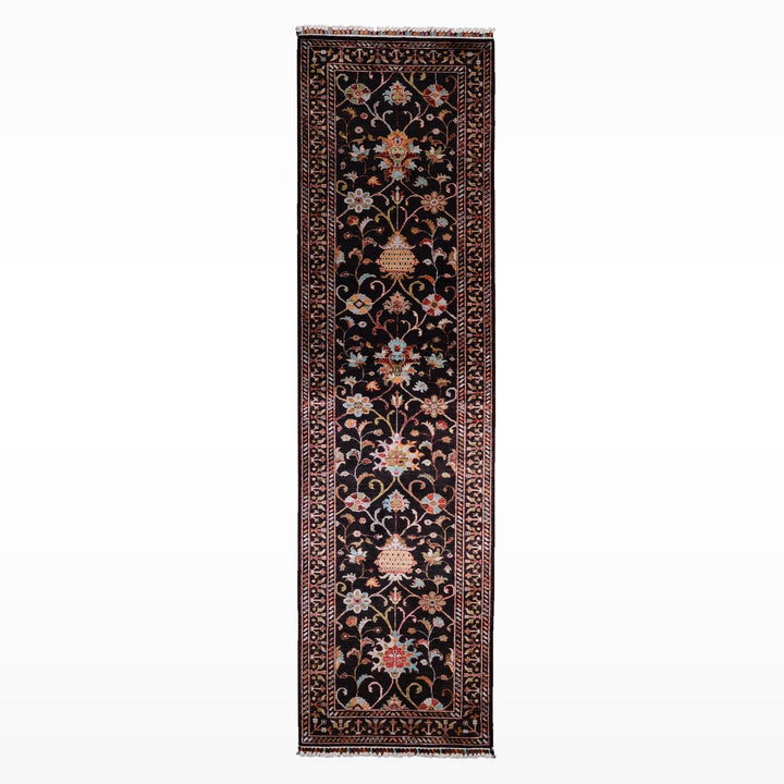 Sultani Binbirgece Yolluk Orijinal El Dokuması Siyah Kök Boya Yün Halı 0.83x303 2.51 Metrekare - 3x10 ft