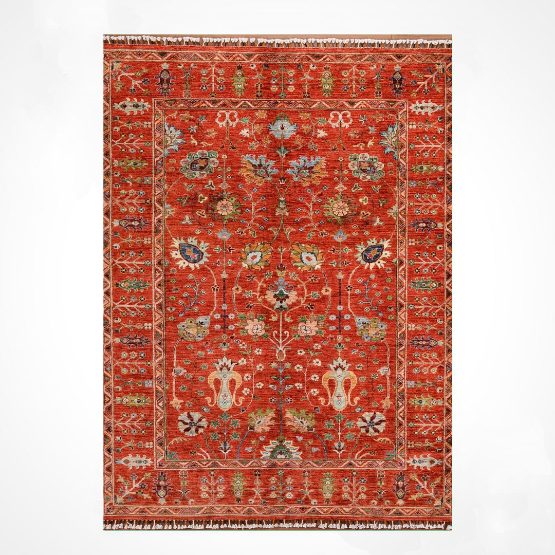 Sultani Çiçekli Orijinal El Dokuması Kırmızı Kök Boya Yün Halı 182x236 4.30 Metrekare - 6x8 ft