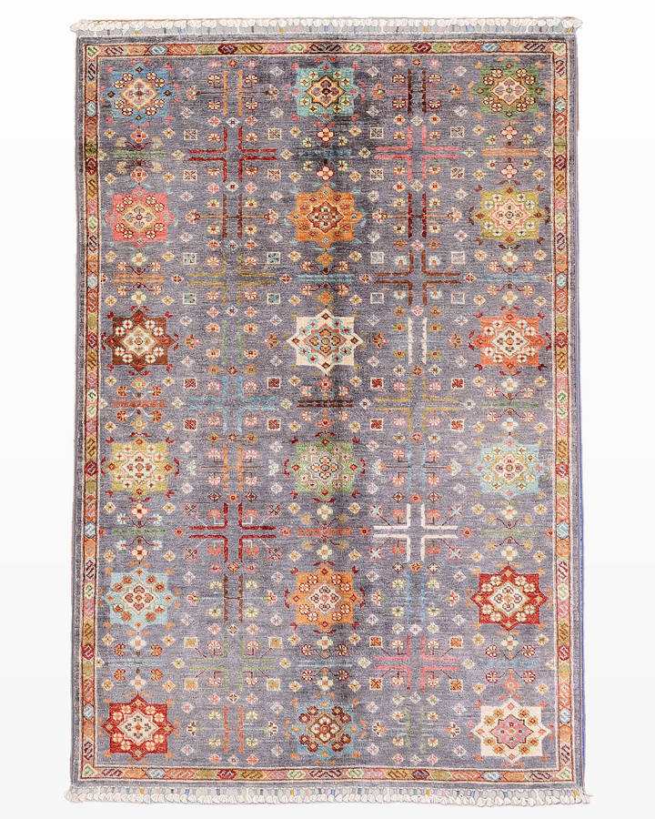 Veziri Bilcik Original Hand Woven Anthracite Vegetable Dyed Wool Carpet 123x187 2.30 Square Meters - 4x6 ft