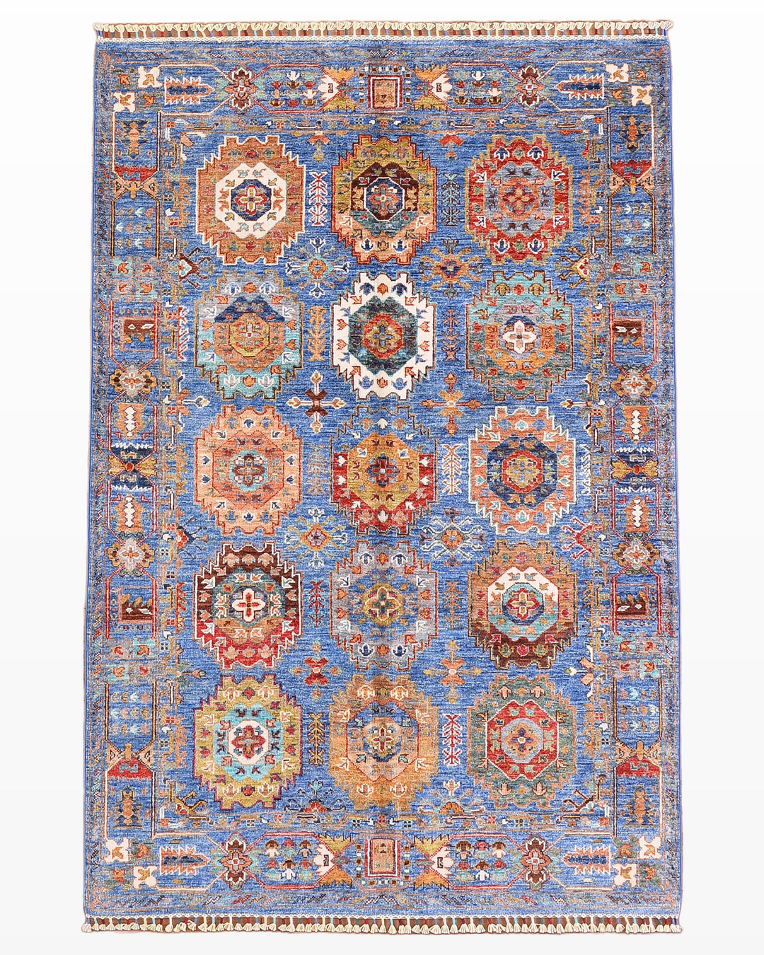 Veziri Original Hand Woven Blue Vegetable Dyed Wool Carpet 127x184 2.34 Square Meters - 4x6 ft