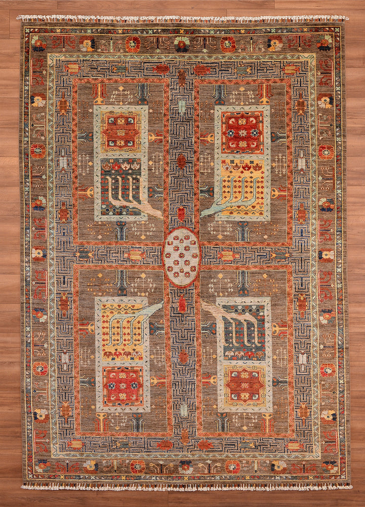 Veziri Original Hand Woven Brown Vegetable Dyed Wool Carpet 209x303 6.33 Square Meters - 7x10 ft