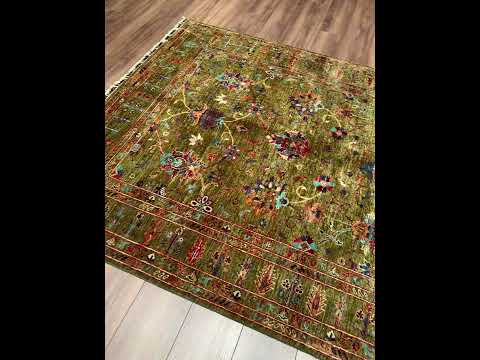 سجاد صوف يدوي أصلي من سلطاني ألف ليلة وليلة صبغ نباتي أخضر 170x246 4.18 متر مربع - 5x8 قدم