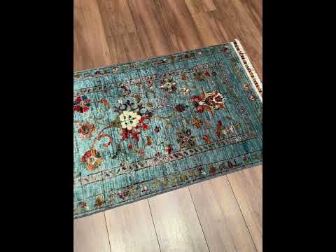Sultani Binbirgece Yolluk Orijinal El Dokuması Mavi Kök Boya Yün Halı 0.75x204 1.53 Metrekare - 3x8 ft