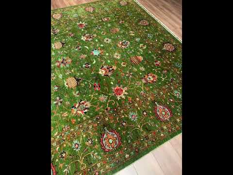 Sultani Binbirgece Orijinal El Dokuması Yeşil Kök Boya Yün Halı 269x366 9.85 Metrekare - 9x12 ft