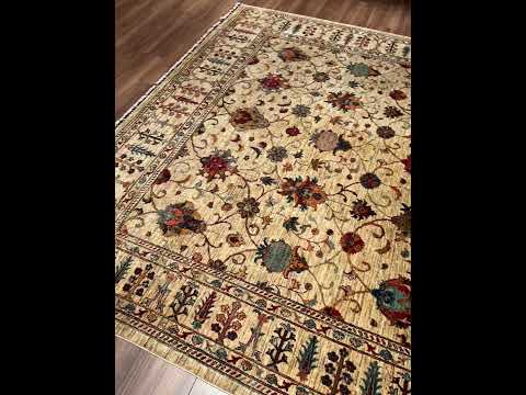 Sultani One Thousand and One Nights Original Hand-Woven Beige Root Dye Wool Rug 255x304 7.75 Square Meters - 7x10 ft