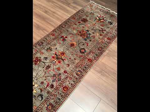 Sultani Binbirgece Uzun Yolluk Orijinal El Dokuması Gri Kök Boya Yün Halı 0.79x404 3.19 Metrekare - 3x13 ft