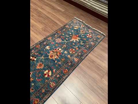 Sultani Binbirgece Uzun Yolluk Orijinal El Dokuması Lacivert Kök Boya Yün Halı 0.75x493 3.70 Metrekare - 3x16 ft