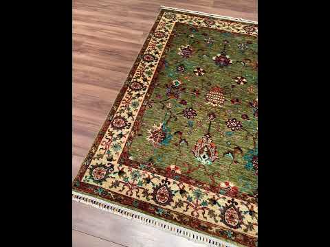 Sultani Arabian Nights Original Hand-Woven Green Root Dye Wool Rug 148x199 2.95 Square Meters - 5x6 ft