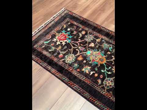 Sultani Binbirgece Yolluk Orijinal El Dokuması Siyah Kök Boya Yün Halı 0.84x237 1.99 Metrekare - 3x8 ft