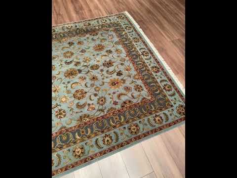Indian Servant Aurora Original Hand-Woven Blue Wool Silk Rug 185x279 5.16 Square Meters - 7x10 ft