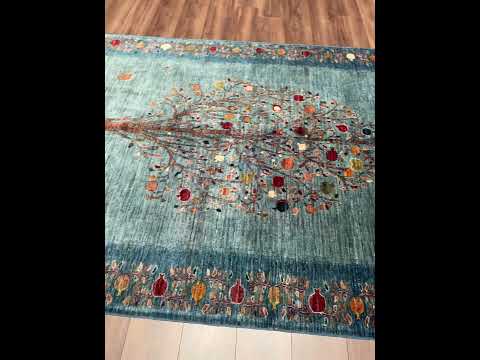 سجادة منسوجة يدويًا أصلية من صوف شجرة الرمان مصبوغة باللون الأزرق النيلي 171x241 4.12 متر مربع - 5x8 قدم