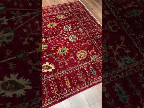 Sultani Çiçekli Orijinal El Dokuması Kırmızı Kök Boya Yün Halı 206x304 6.26 Metrekare - 7x10 ft