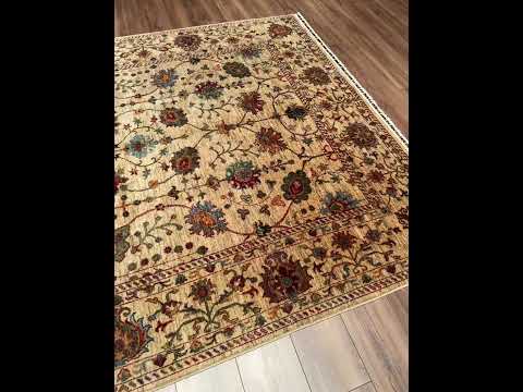 Sultani Floral Original Hand-Woven Beige Vegetable-Dyed Wool Rug 207x289 5.98 Square Meters - 7x10 ft