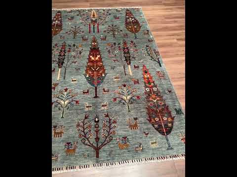 Tree of Life Original Hand-Woven Gray Madder-Dyed Wool Rug 171x241 4.12 Square Meters - 5x8 ft