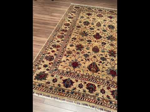 Sultani One Thousand and One Nights Original Handwoven Beige Root-Dyed Wool Rug 207x300 6.21 Square Meters - 7x10 ft