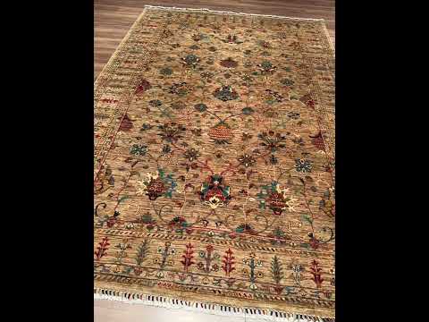 Sultani One Thousand and One Nights Original Hand-Woven Beige Natural Dye Wool Rug 208x296 6.16 Square Meters - 7x10 ft