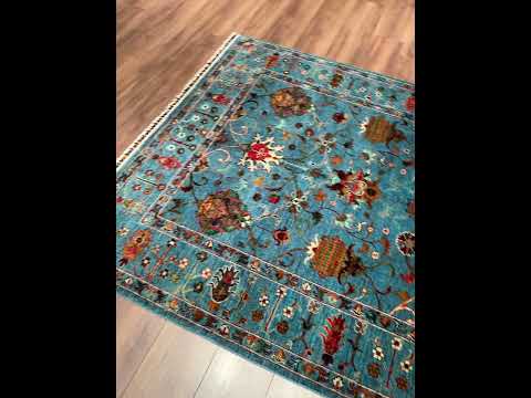 Sultani One Thousand and One Nights Original Hand-Woven Blue Natural Dye Wool Rug 153x198 3.03 Square Meters - 5x6 ft