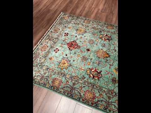 Sultani Binbirgece Orijinal El Dokuması Turkuaz Kök Boya Yün Halı 155x202 3.13 Metrekare - 5x6 ft