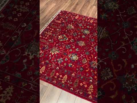 سجادة سلطانية أصلية منسوجة يدوياً من الصوف الأحمر المصبوغ بجذور الأشجار، مستوحاة من ألف ليلة وليلة، مقاس 166 × 239 سم (3.97 متر مربع) - 5 × 8 قدم 