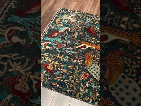 سجادة صوفية أصلية منسوجة يدويًا من صوف الطائر السلطاني، مصبوغة بجذور خضراء، مقاس 157 × 195 سم (3.06 متر مربع) - 5 × 6 قدم 