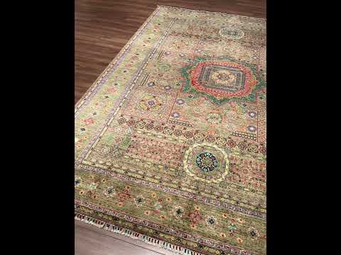 سجادة صوفية أصلية منسوجة يدوياً على الطراز المملوكي، مصبوغة بجذور بنية اللون، مقاس 247 × 328 سم (8.10 متر مربع) - 8 × 10 قدم 