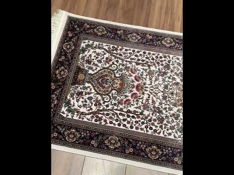 İran Krem - Koyu Mavi Seccade 0.80x125 1 Metrekare Namazlık - 2x4 ft