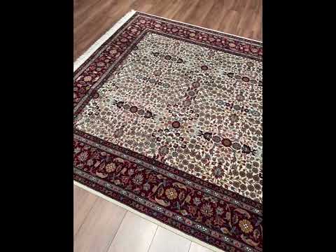 Hereke Yedi Dağın Çiçeği Orijinal El Dokuması Kırmızı Krem Yün Halı 198x288 5.70 Metrekare - 7x10 ft