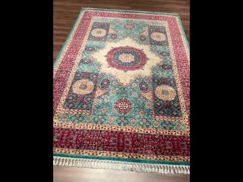 Memlük 50x50 Orijinal El Dokuması Turkuaz Kök Boya Yün Halı 170x236 4.01 Metrekare - 5x8 ft