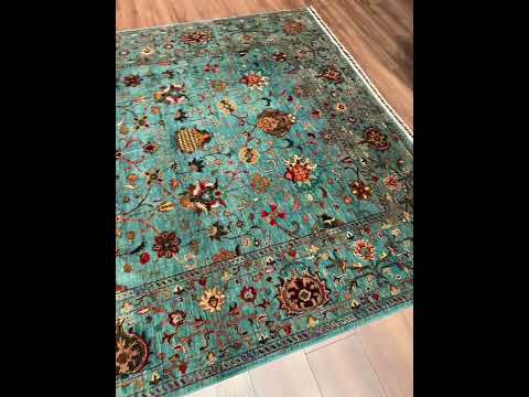 Sultani Binbirgece Orijinal El Dokuması Turkuaz Kök Boya Yün Halı 207x302 6.25 Metrekare - 7x10 ft
